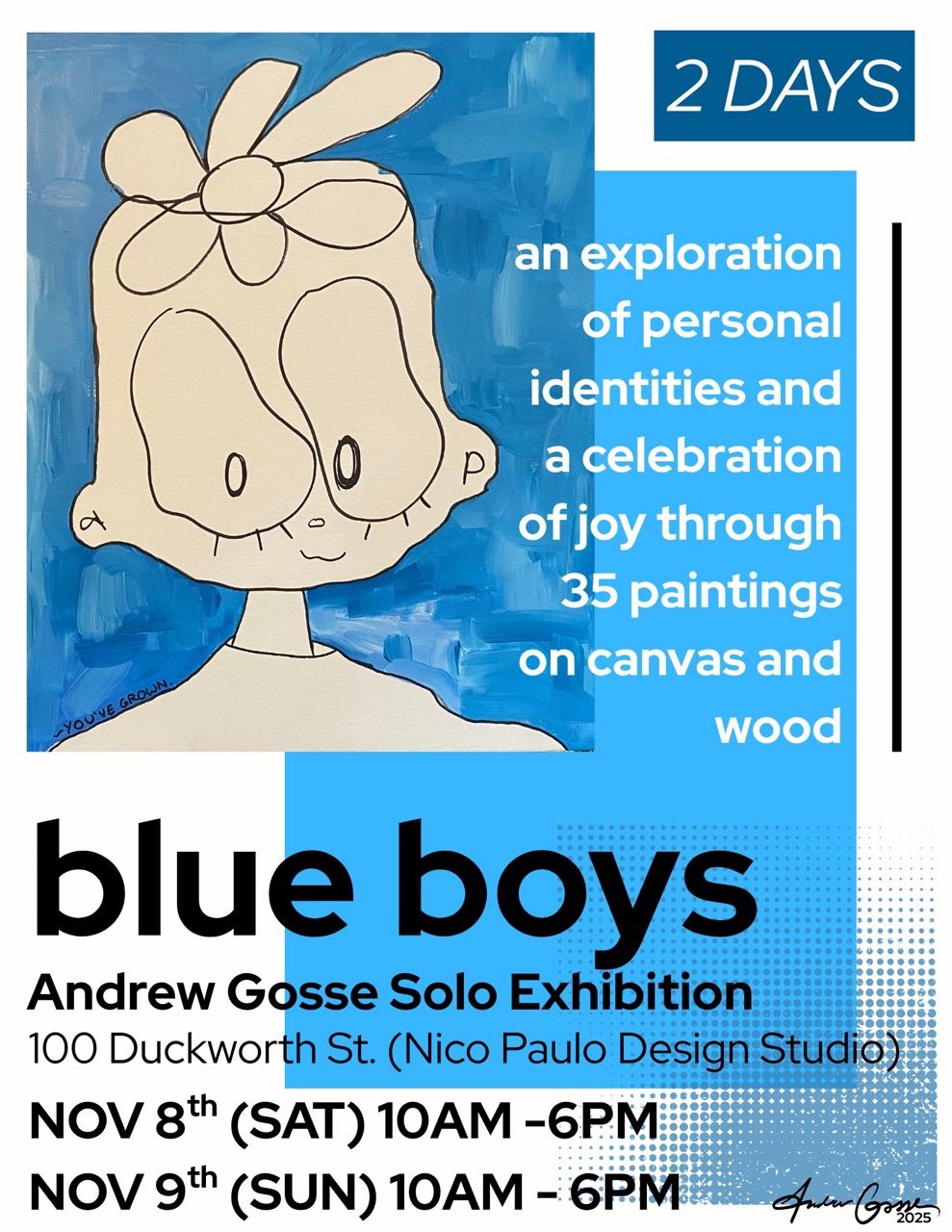 poster for art exhibit "blue boys"